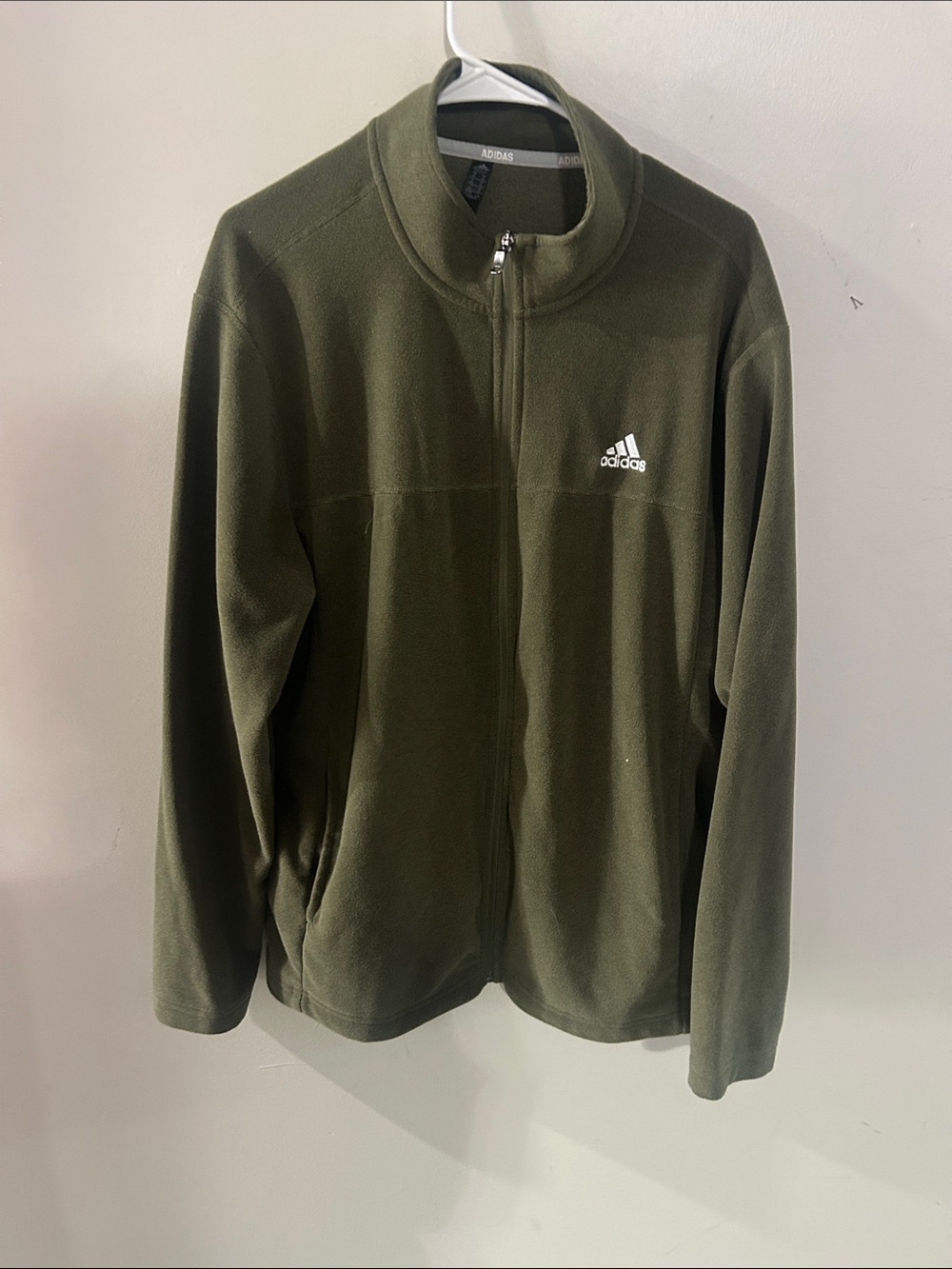adidas Olive Zip-Up Fleece Jacket with White Logo